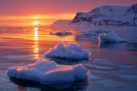 Icebergs in Glacier Lagoon at sunset, Iceland, Europe