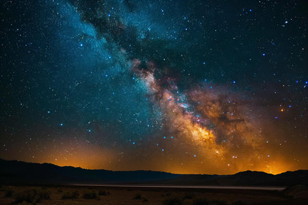 Milky Way Galaxy with stars and space dust in the universe. Long exposure photograph.with grainの写真素材