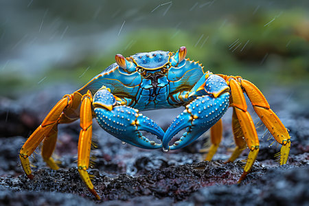 Blue crab on the ground in the rain, Costa Rica, Central Americaの写真素材