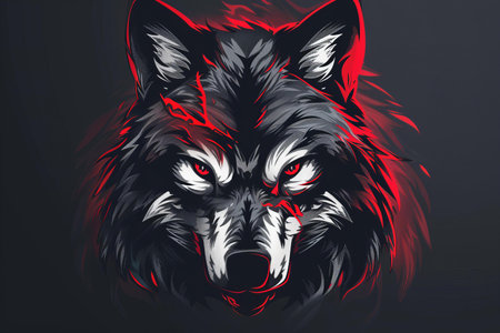 Wolf head with red eyes on a dark background. Vector illustration.の写真素材