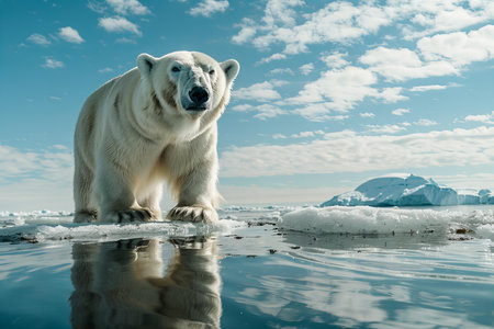 Polar bear (Ursus maritimus) on the pack ice, north of Svalbard Arctic Norwayの写真素材