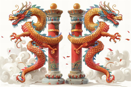 Chinese style dragon statue in chinese temple, 3d illustration.の写真素材