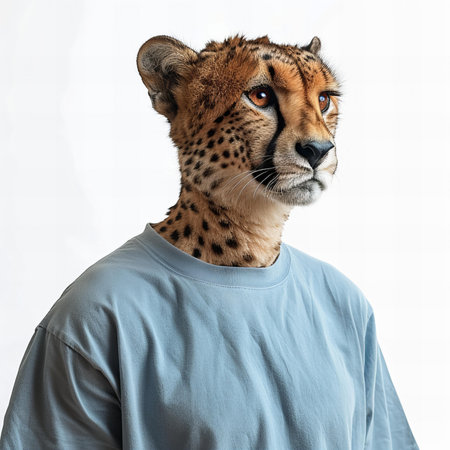 Portrait of a cheetah in front of a white backgroundの写真素材