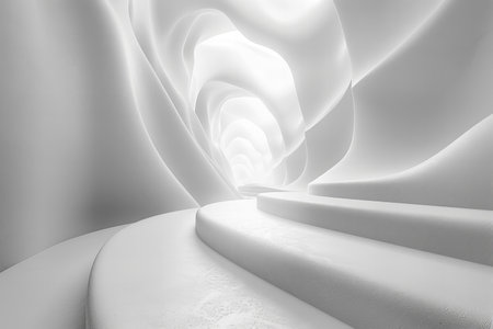 Abstract white interior with stairs, 3d render illustration, square imageの写真素材