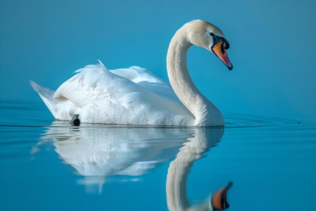 swan on blue lake water in sunny day, swans on pond, nature seriesの写真素材