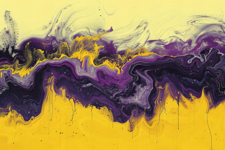 Marbled purple and yellow abstract background. Liquid marble ink pattern.の写真素材
