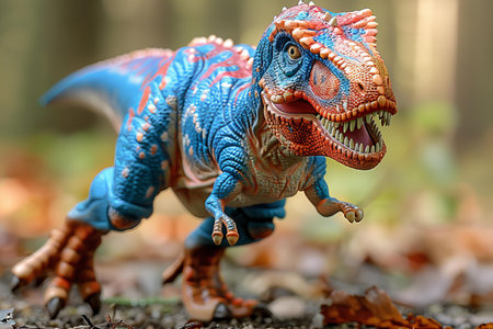 Dinosaur toy in the forest, close upの写真素材