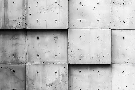 abstract background of gray concrete wall with holes, closeup of photoの写真素材