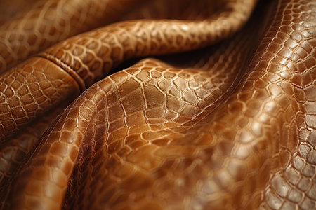 Closeup detail of golden luxury snakeskin python leather texture background.の写真素材