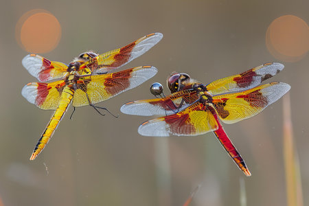 Image of two dragonflies mating on nature background. Insect Animal.