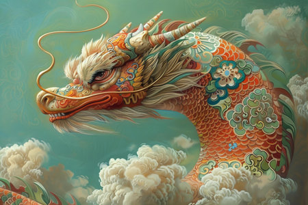 dragon in the sky, chinese new year, 3d renderingの写真素材