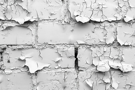 White brick wall with peeling paint. Abstract background for design.の写真素材