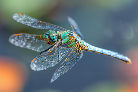 Closeup of a blue dragonfly (Calopteryx splendens)の写真素材