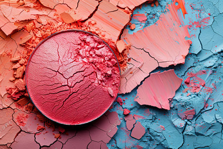 Crushed eyeshadow palette as background, closeup. Professional makeupの写真素材