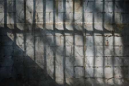 The shadow of the fence on the white brick wall. Abstract background.