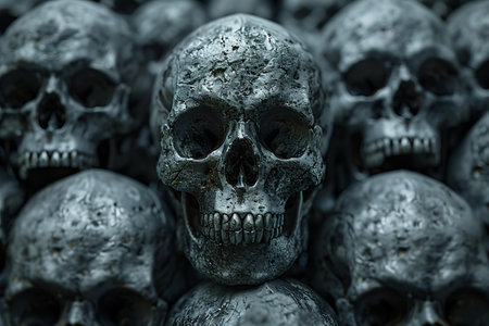 Skulls in the dark. Halloween background. 3D illustration.の写真素材