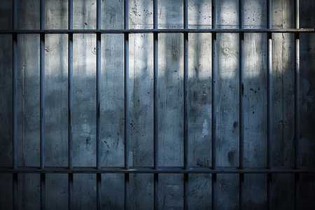 abstract background of old wooden wall with iron bars and shadow from sunlightの写真素材