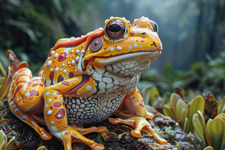 Orange frog in the rainforest of Borneo, Malaysia.