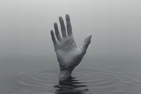 Hand in a white glove on the water surface. 3d rendering