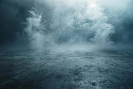 Dark empty stage with smoke, fog and rays of light. Stage backgroundの写真素材