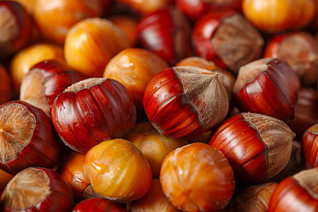 Close-up of a pile of hazelnuts as a background