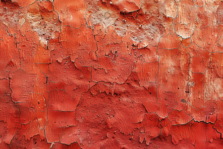 Background of the old wall with peeling red paint. Texture.の写真素材