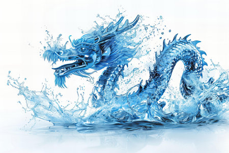 dragon water splash isolated on a white background. 3d illustration.の写真素材