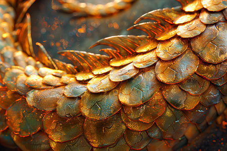 golden dragon statue in thai temple, closeup of photoの写真素材