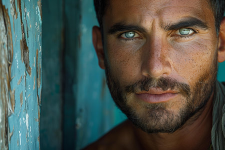 Portrait of a young man with a beard and mustache. Close up.の素材