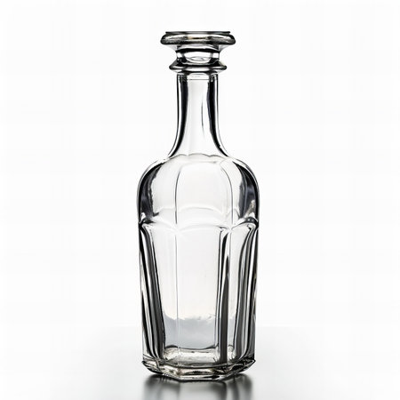 Empty glass bottle on a white background. Isolated object with clipping pathの写真素材