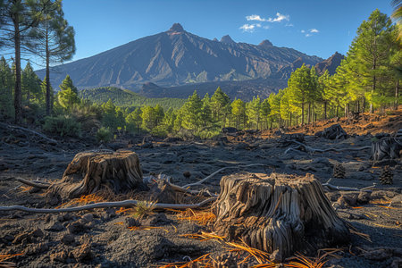 Volcanic Landscape in Volcan Teide National Park Tenerife Canary Islands Spainの写真素材