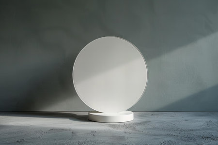 White round podium on concrete floor. Mock up, 3D Renderingの写真素材