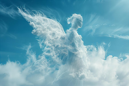 Angel in the sky with clouds. 3d illustration. Fantasy.の写真素材