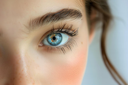 Close-up shot of beautiful woman's eye with long eyelashesの写真素材