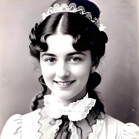 Portrait of beautiful young woman in retro style. Photo in old color image style.の写真素材