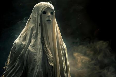 Scary ghost in a foggy forest. Halloween. Horror.