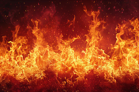 Fire flames on a dark red background.