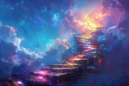 Staircase leading to heaven, 3d digitally rendered illustration.の写真素材