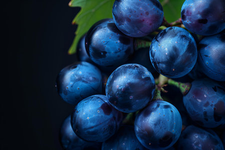 bunch of blue grapes on a black background. tinting. selective focusの写真素材