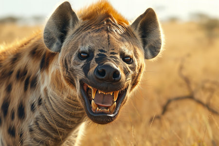 Spotted hyena (Crocuta crocuta) in the savanna of Africaの写真素材