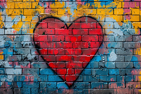 Colorful graffiti painted on a brick wall. Abstract background for design.の写真素材