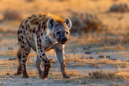 Spotted hyena (Crocuta crocuta) walking in savannaの写真素材