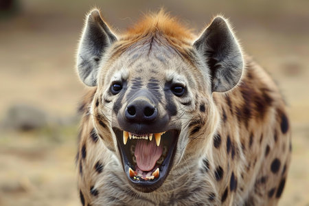 Spotted hyena (Crocuta crocuta) yawningの写真素材