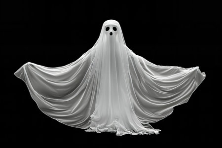 Halloween ghost isolated on black background. 3d rendering image.の写真素材