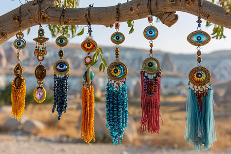 Colorful dreamcatchers on the tree. Boho style.の写真素材