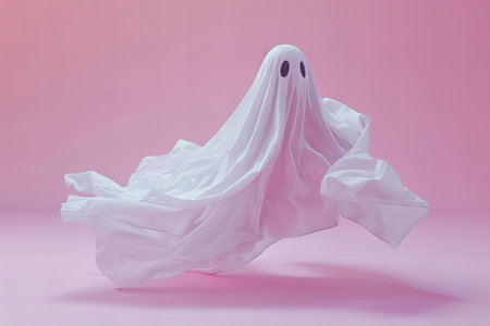 Ghost with white cloth on pink background. Halloween concept. 3D Rendering