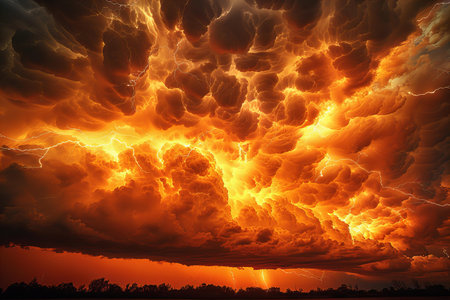 Dramatic stormy sky with sun rays and thunderclouds