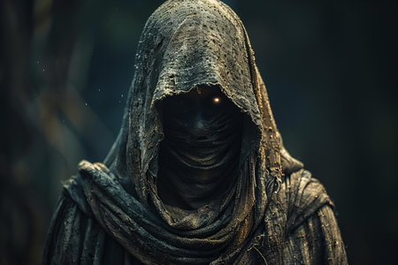 Scary ghost in the dark forest. Halloween. Horror film.の写真素材