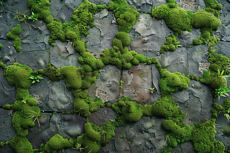 Green moss on the wall. Nature background. 3d illustration.の写真素材