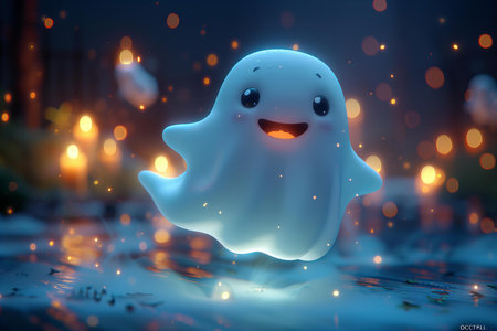 Halloween background with ghost. 3d rendering, 3d illustration.の写真素材